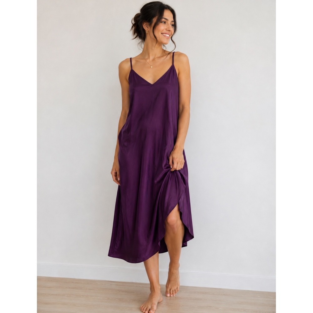 Knix Womens Slip Dress XXL The Birds Papaya Amethyst Satin Asymmetrical Midi Y2K